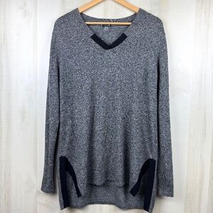 SmartWool Women’s Shadow Pine V-Neck Long Sleeve Sweater Tunic Gray Black XL